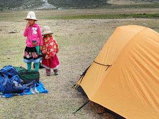 Local children come to study our tents