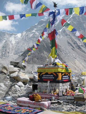 The Chorten at Adventure Consultants’ Base Camp, where the group held their Puja ceremony